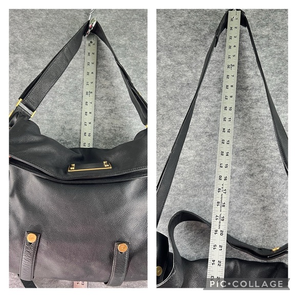 Large Black Leather Crossbody Kenneth Cole New York Fold Over Messenger Bag Sack - Picture 13 of 17